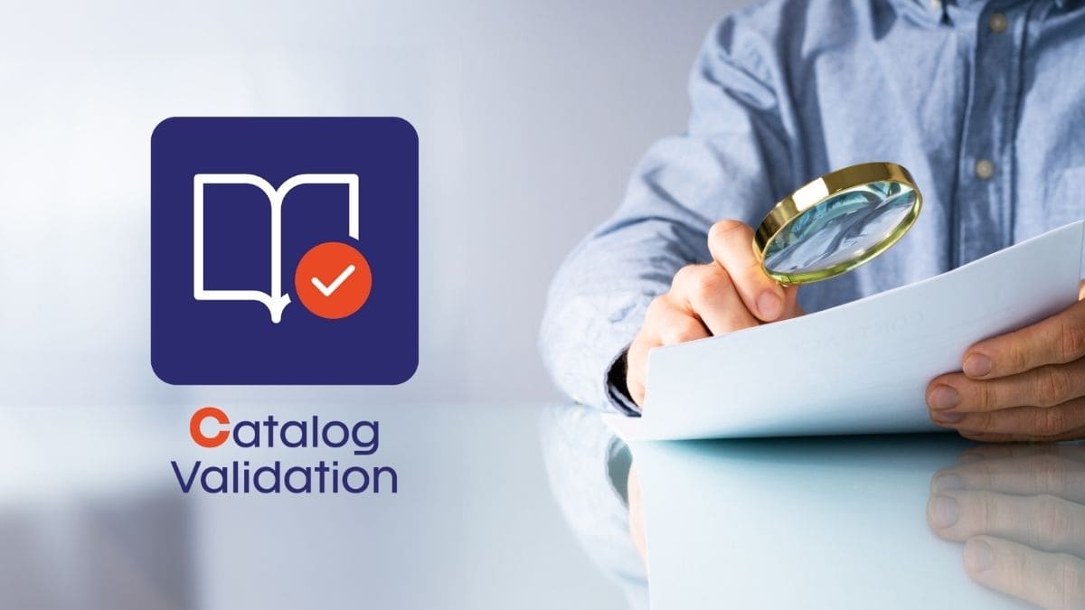 Logo du logiciel Catalog Publication et d'un homme qui tient une loupe dans sa main.